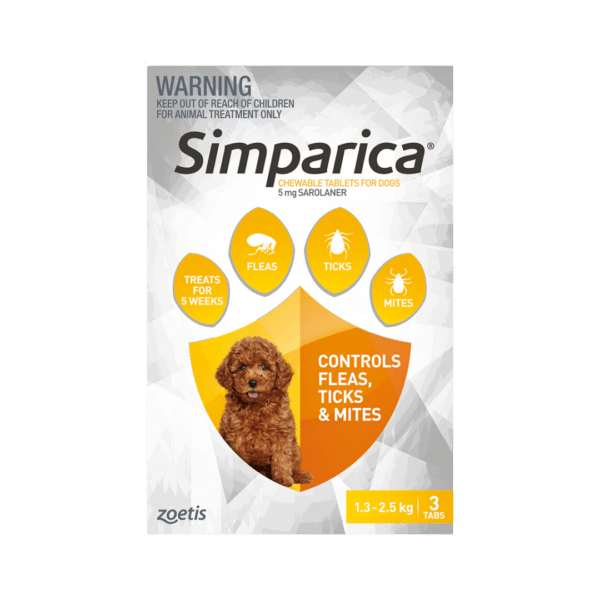 simparica 1.3 2.5kg 5mg yellow 3 pack