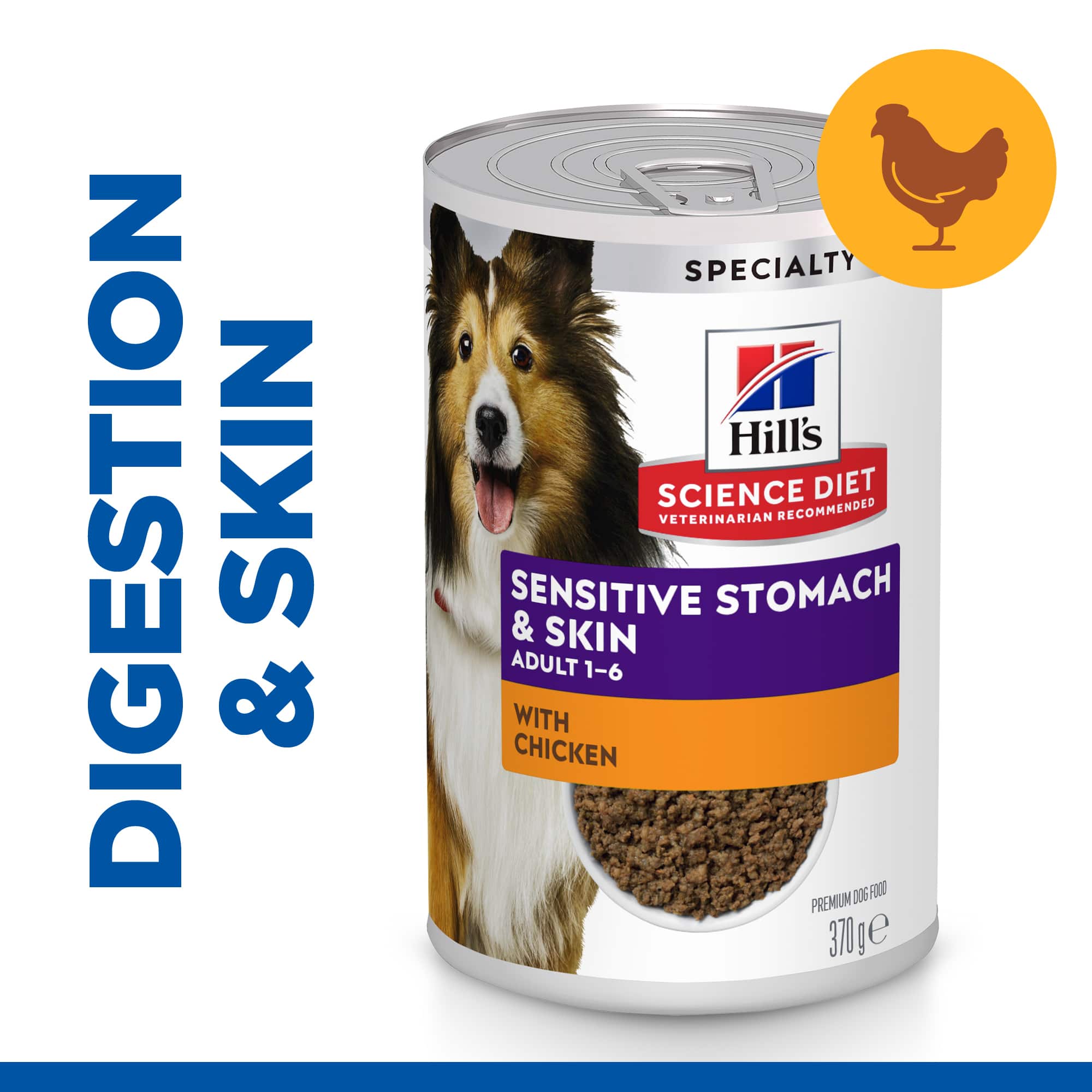 HILL_052742067674-7 hill's science diet adult sensitive stomach & skin with chicken canned wet dog food 370g