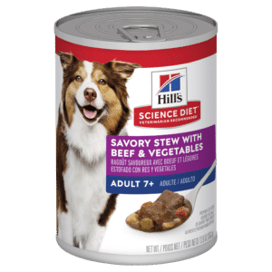 hill's science diet adult 7+ savory stew beef & vegetables canned wet dog food 363g