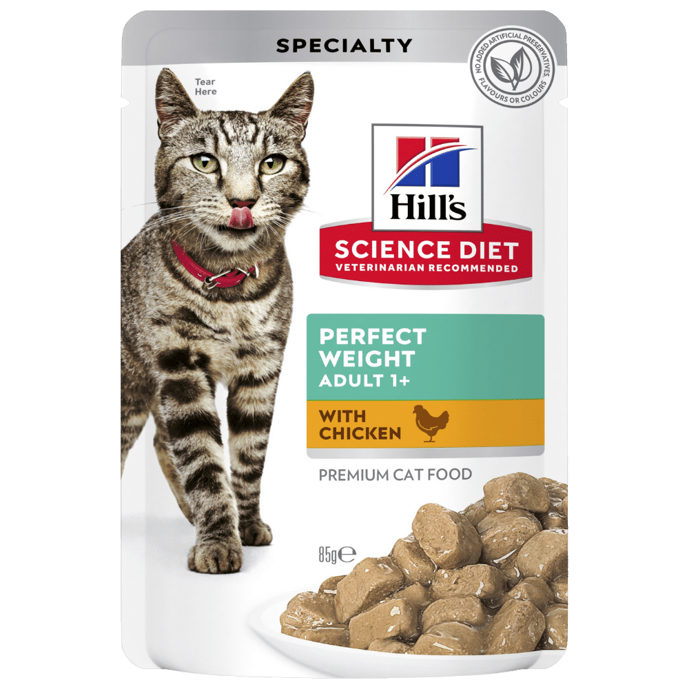 hill's science diet adult perfect weight chicken cat food pouches 12x85g