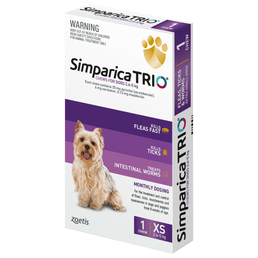 Simparica TRIO XSmall 2.65kg Single Chew Buy Online from Vet Post NZ Fast Delivery