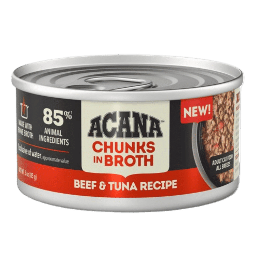 acana chunks in broth beef & tuna wet cat food 85g