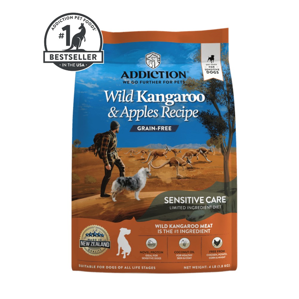 Addiction Wild Kangaroo and Apples grain free dry dog food 15kg bag, front of pack