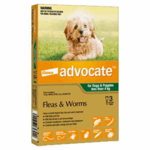 advocate small dog and puppy (under 4kg) flea and worm treatment 3 pack