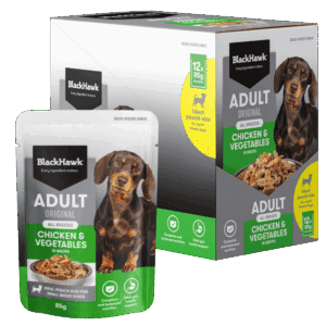 black hawk adult original chicken and vegetables wet dog food pouch 85g x 12
