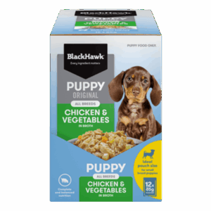 black hawk original puppy chicken & vegetables pouches 85g x 12