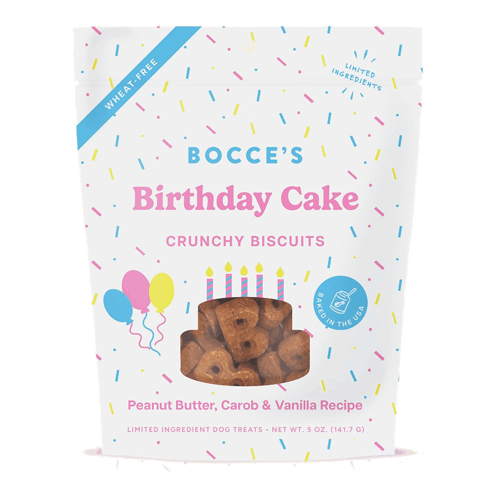 Bocce's Birthday Cake Crunchy Biscuit dog treats 142g pouch