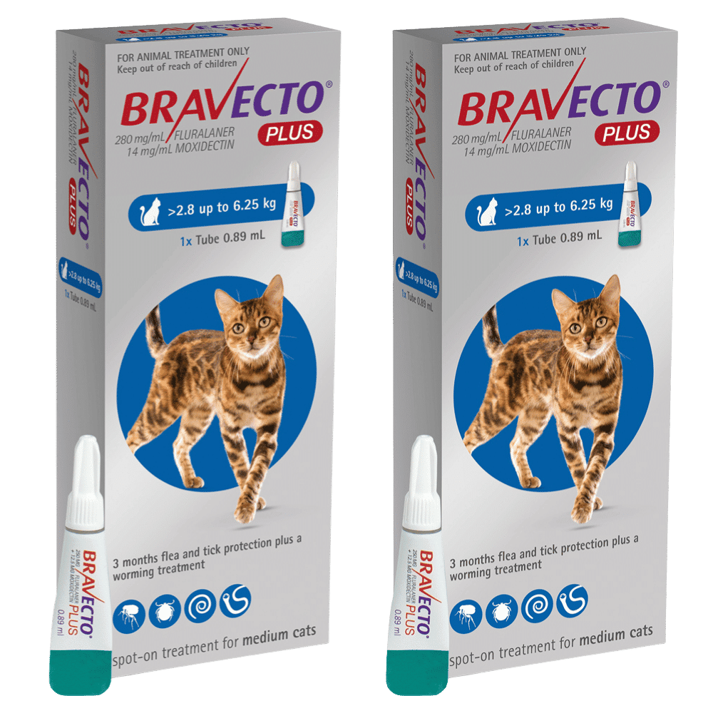 bravecto plus for medium cats (2.8 6.25kg) twin pack