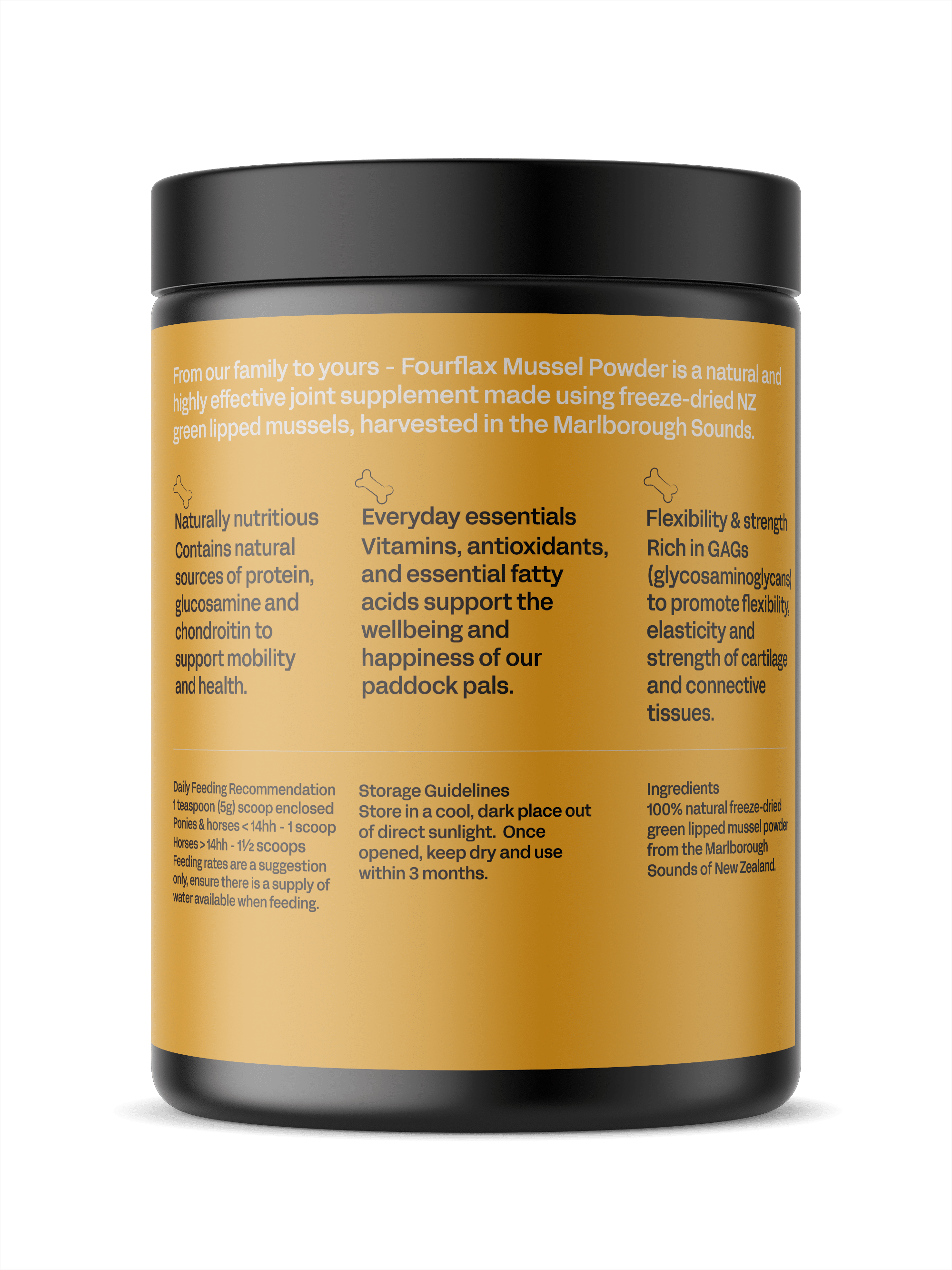 equine-movement-musselpowder-400g-FFEMP400-right fourflax equine mussel powder 400g