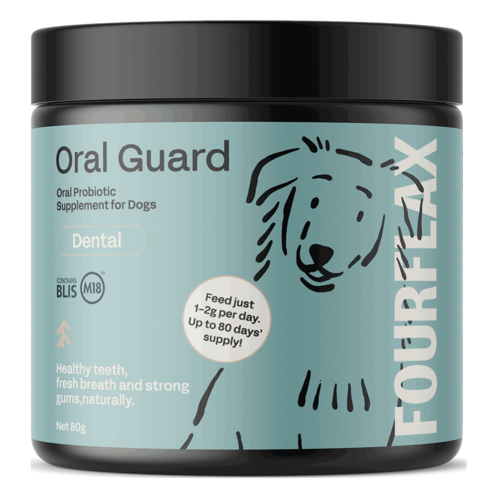 Fourflax Canine Oral Guard oral probiotic dental supplement for dogs 80g pot Fourflax Canine Oral Guard oral probiotic dental supplement for dogs 80g pot