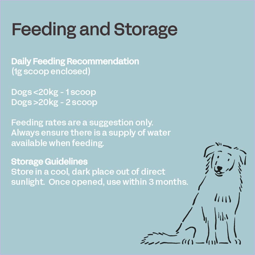 Fourflax Canine Oral Guard daily feeding recommendation by dog weight and storage guidelines Fourflax Canine Oral Guard daily feeding recommendation by dog weight and storage guidelines