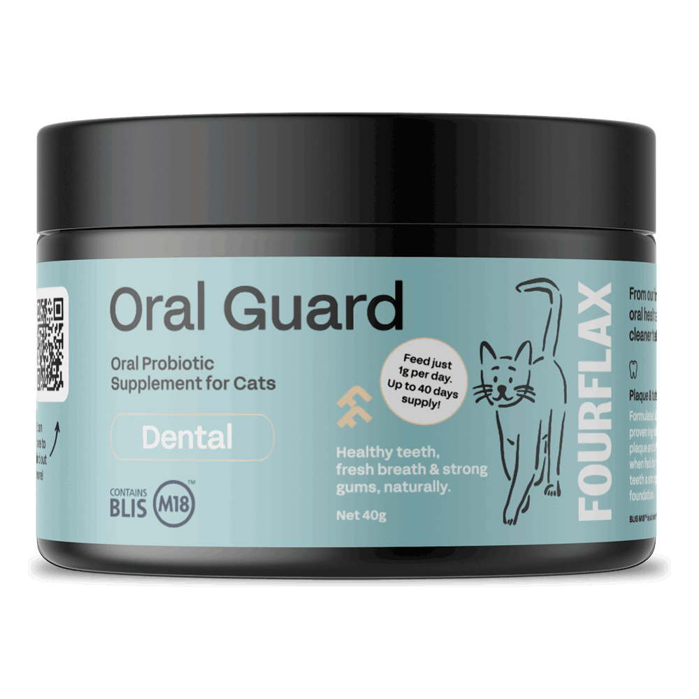Fourflax Feline Oral Guard oral probiotic dental supplement for cats 40g pot