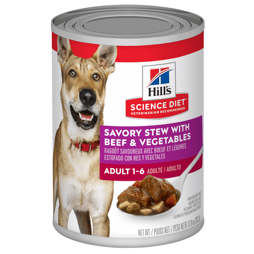 hill's science diet adult savory stew beef & vegetables canned wet dog food 363g