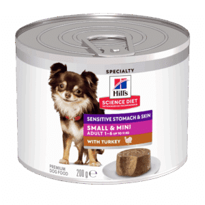 hill's science diet sensitive stomach & skin small & mini with turkey canned wet dog food 200g