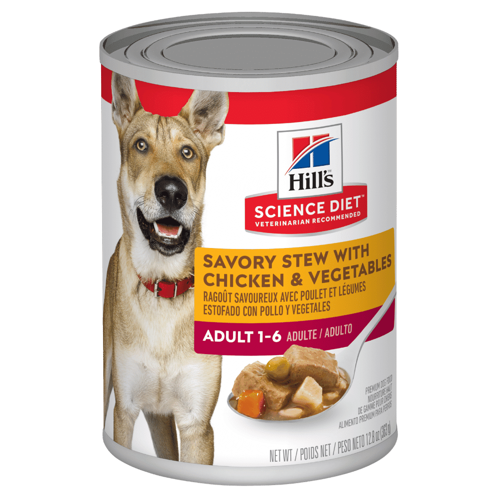 hill's science diet adult 1 6 savory stew chicken & vegetables canned wet dog food 363g