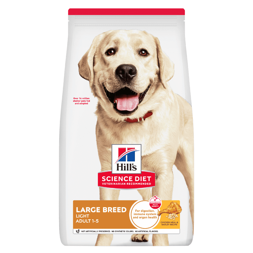 hill's science diet adult light large breed chicken meal & barley recipe dry dog food 12kg