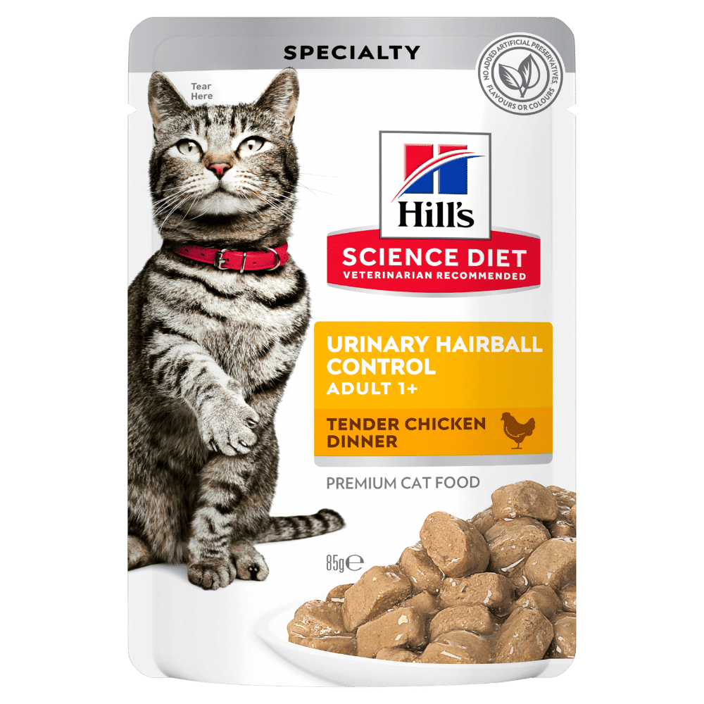 hill's science diet adult urinary hairball control chicken cat food pouches 12 x 85g