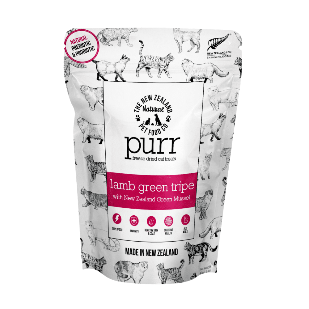 purr freeze dried cat treats lamb green tripe & nz green mussel 40g