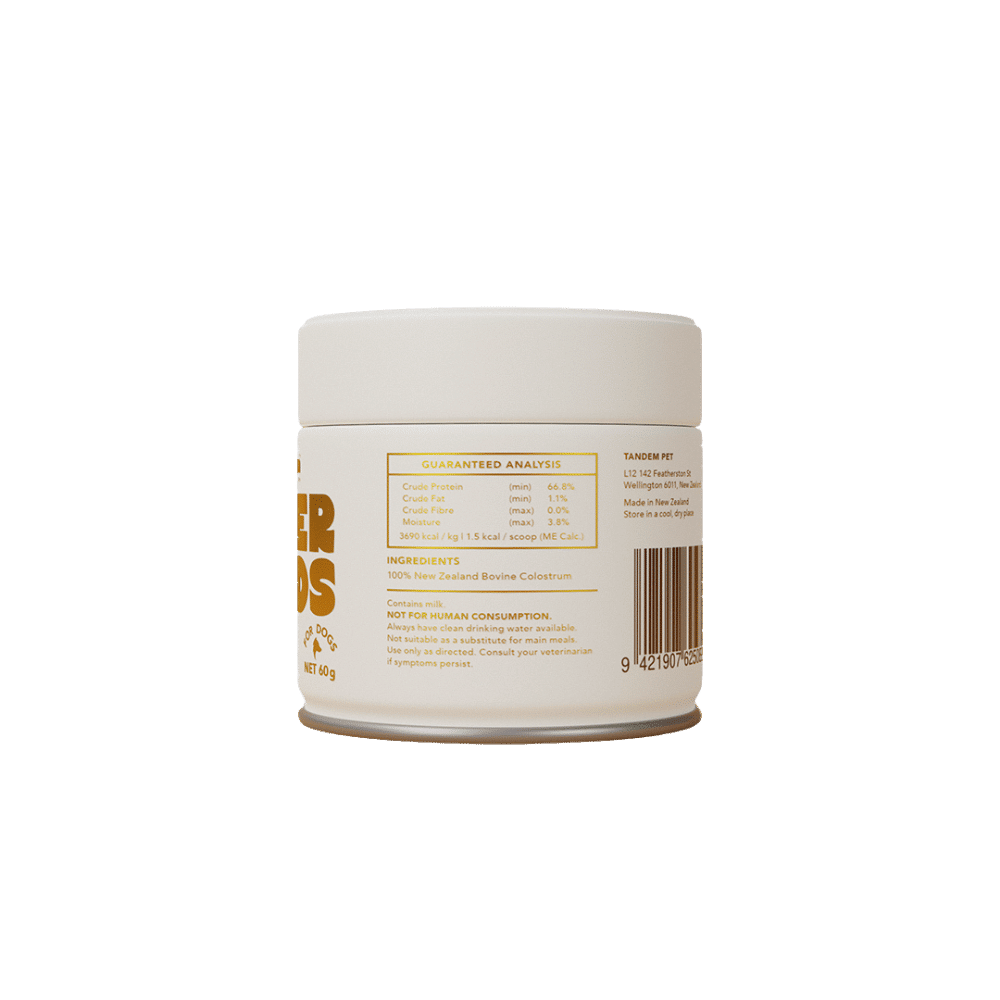 tandem-superfoods-colostrum-powder-60mg-side tandem new zealand bovine colostrum powder for cats & dogs 60g