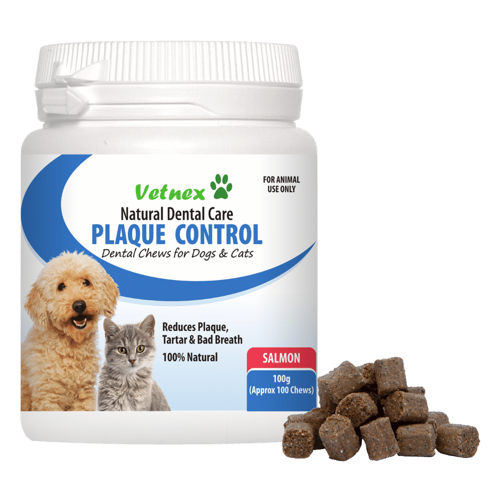 vetnex-plaque-control-salmon-chews-100g vetnex plaque control salmon dental chews for dogs & cats 100g