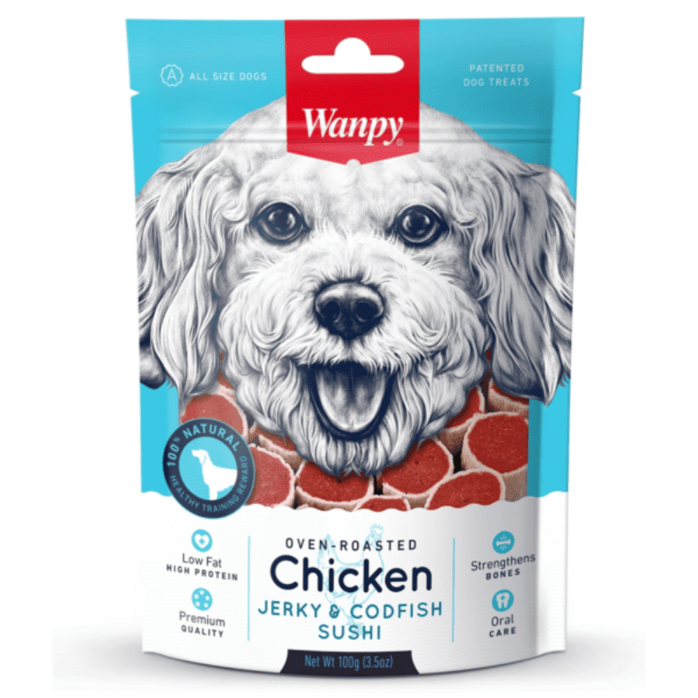 wanpy dog chicken & codfish sushi 100g