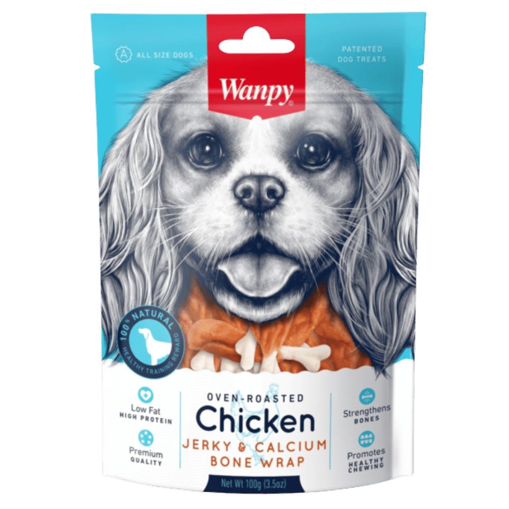 wanpy dog chicken jerky & calcium bone wraps 100g