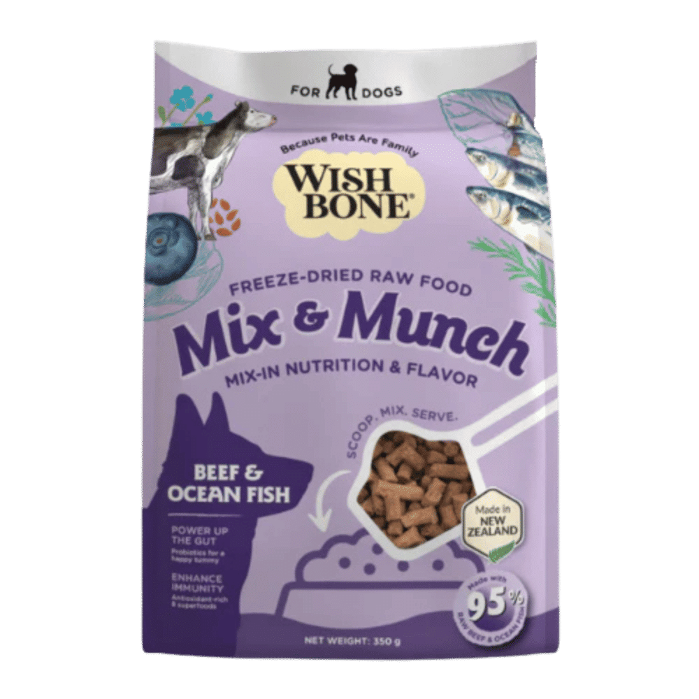 wishbone beef & ocean fish freeze dried raw topper for dogs 350g