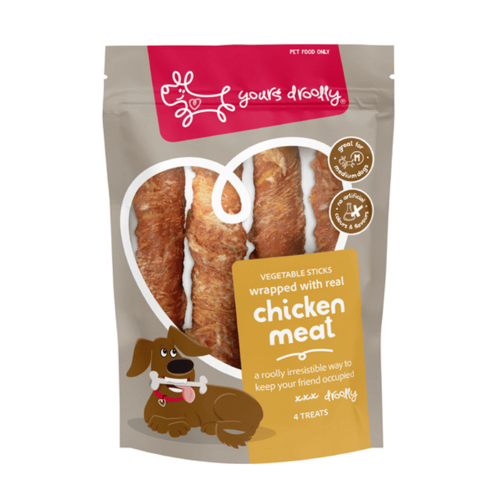 yours droolly chicken wrapped vegetable sticks dog treats medium – 4 pack
