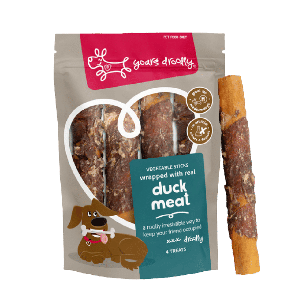 yours droolly duck wrapped vegetable sticks dog treats medium – 4 pack