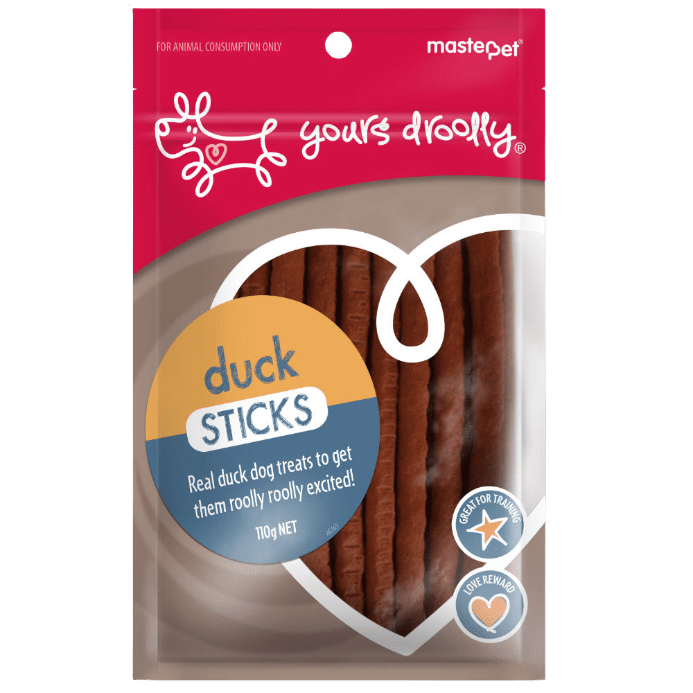 yours droolly duck sticks dog treats 110g and 500g