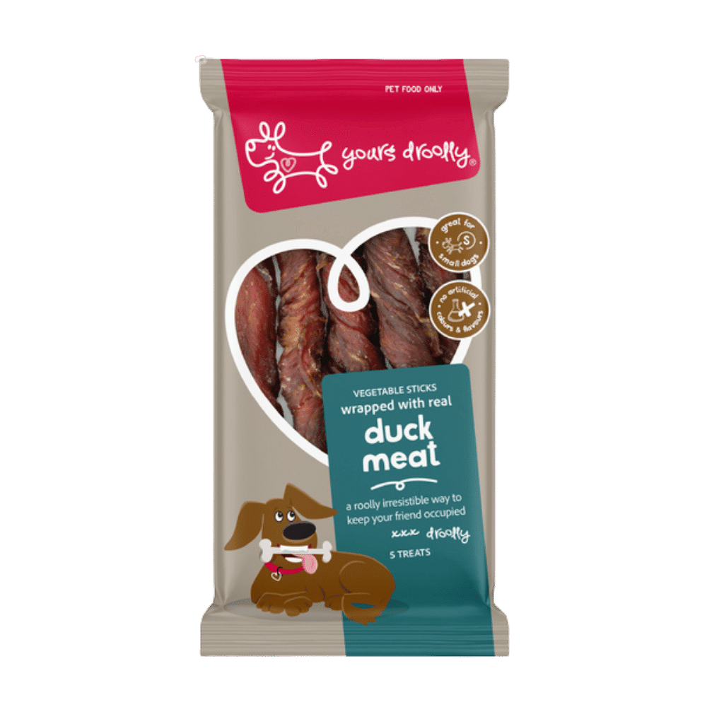 yours droolly duck wrapped vegetable sticks dog treats small 5 pack