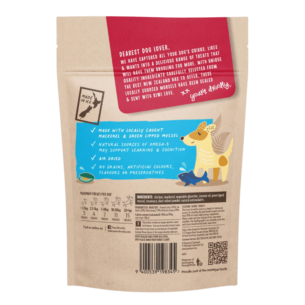 yours-droolly-kiwi-grown-dog-puppy-treats-chicken-mackerel (1) yours droolly kiwi grown chicken and mackerel dog treats
