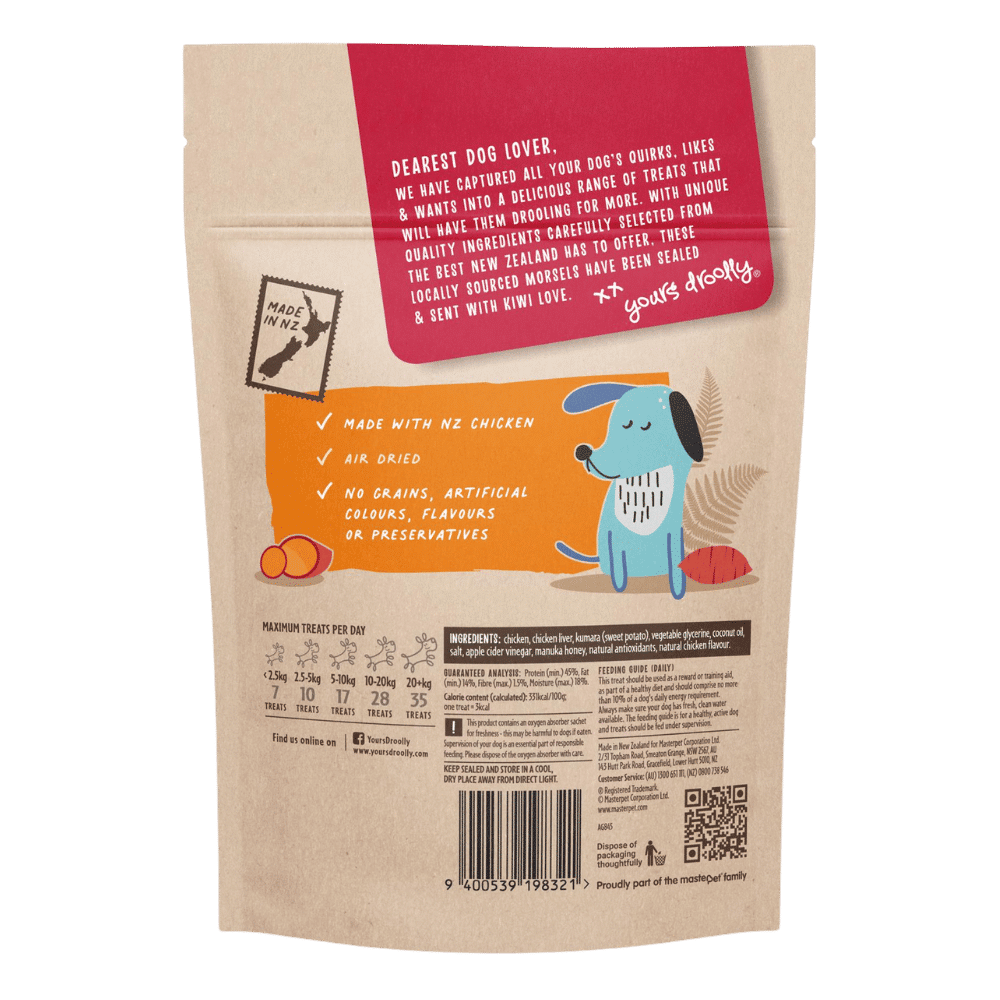 yours-droolly-kiwi-grown-treats-chicken-kumara (1) yours droolly kiwi grown chicken and kumara dog treats