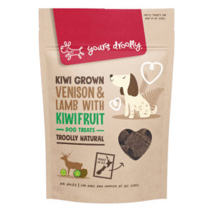 yours droolly kiwi grown venison, lamb & kiwifruit dog treats 90g and 200g
